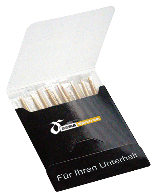 Wooden tooth picks in box, 73x40x4mm Content: approx. 10 wooden tooth picks